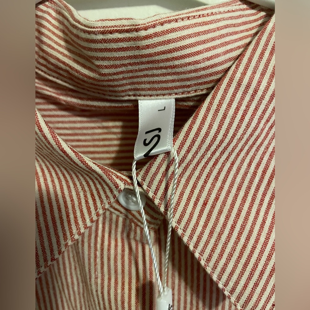 Sz L OMSJ OMSJ Women's Striped Button Down Shirts Casual Long Sleeve Stylish V - Picture 7 of 12